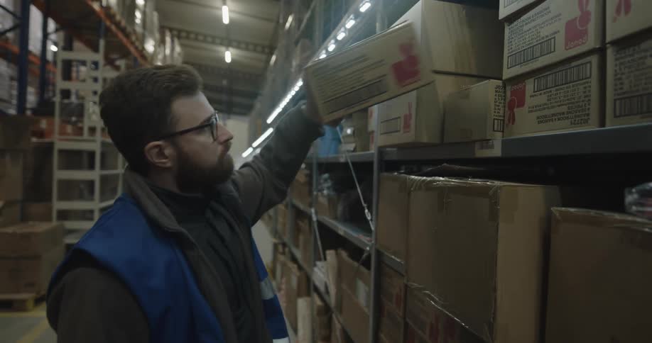 Warehouse worker looking for products