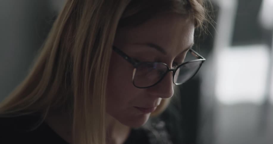 Blonde woman focused