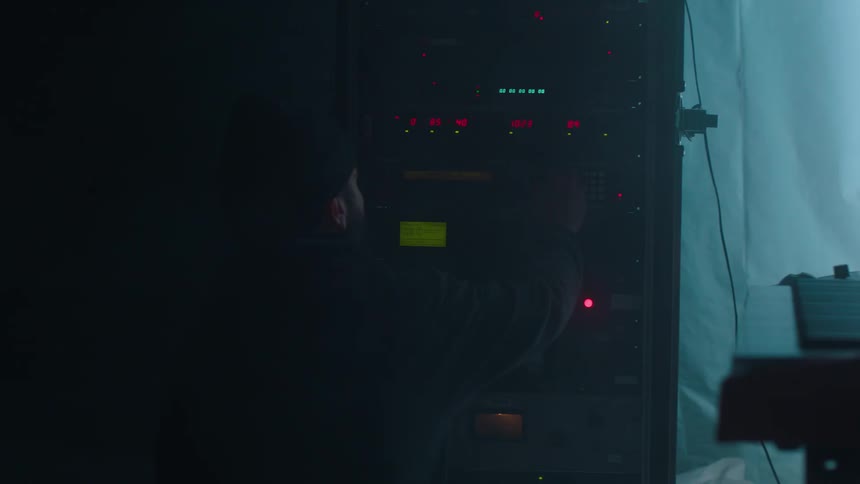 A man is kneeling before a machine