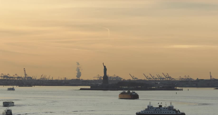 The ships sail past the statue of liberty