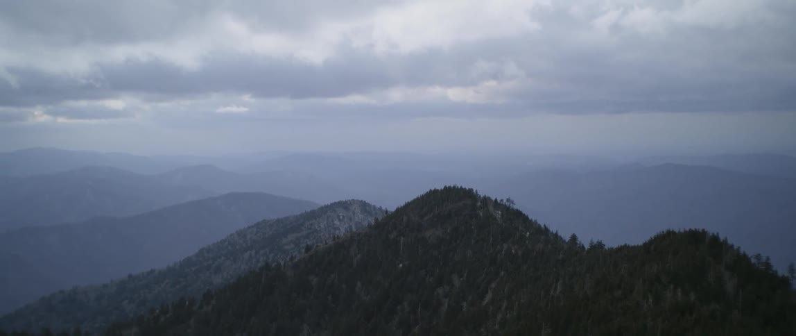 Mountains covered with trees on cloudy evening