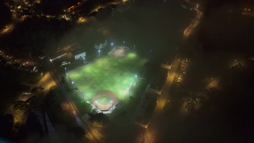 An aerial view of a baseball diamond