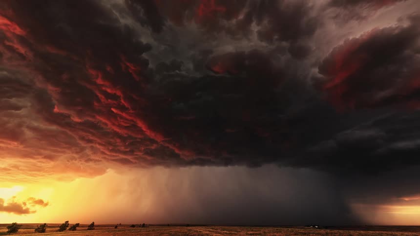 A view of clouds and rain falling