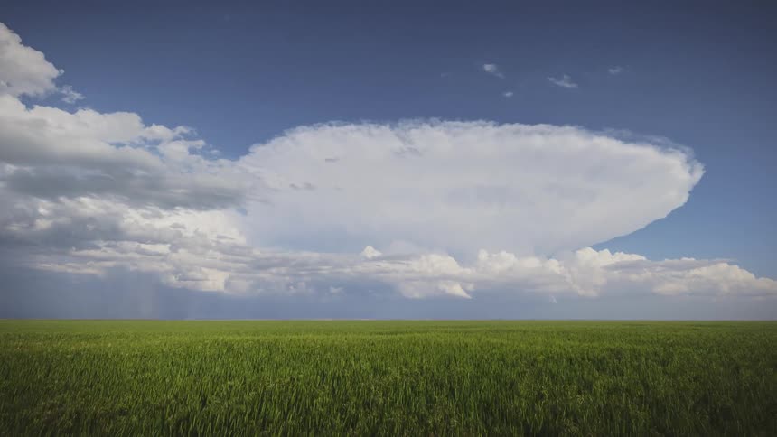 White clouds move over a field