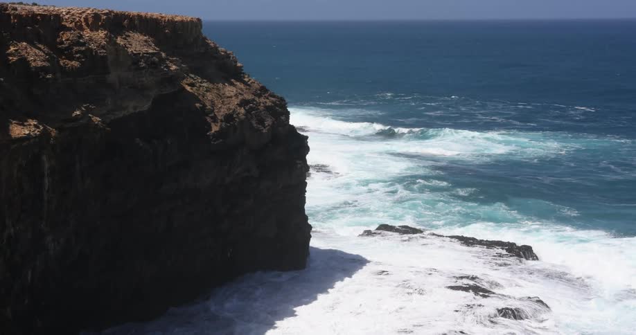 A view of waves crashing against rocks in the ocean