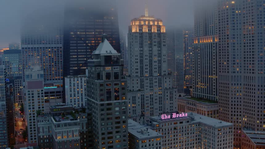 A foggy hotel downtown Chicago