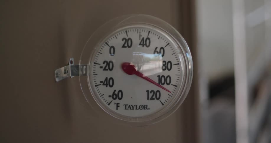 Close up of the dial of a wall thermomether