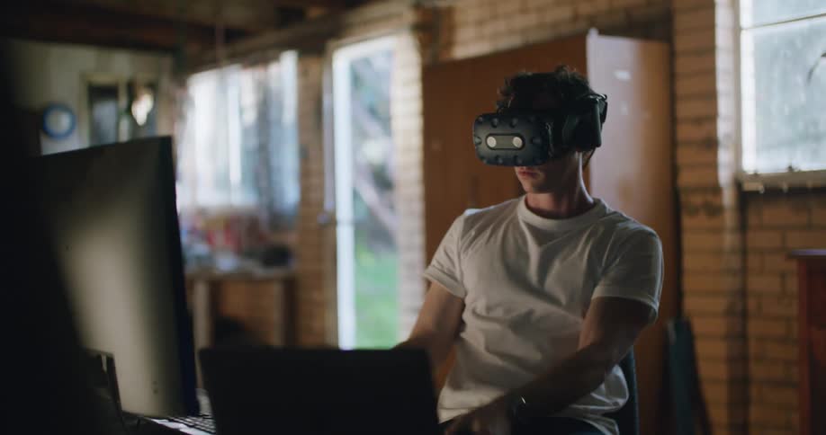 A man playing a game in virtual reality
