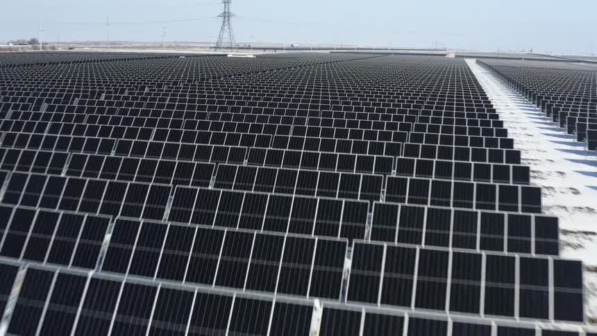 Solar panels lined up in a field