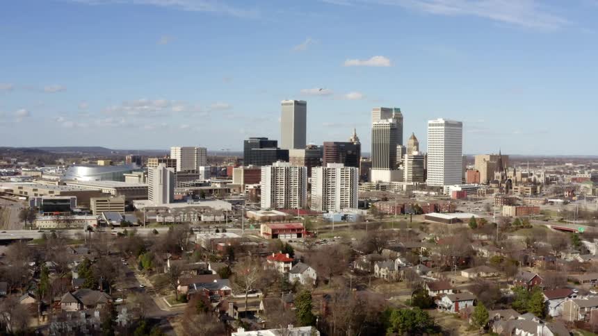 An aerial view of the downtown area of a city