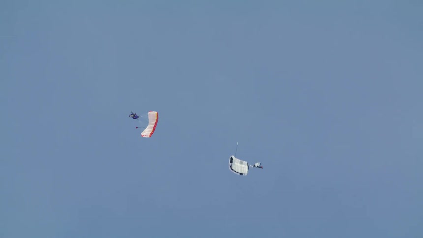 Two people that are parachuting