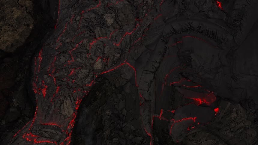 River of molten hot lava moving slowly