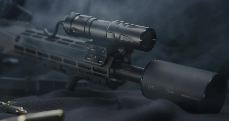 Smoke swirling around a gun on a surface