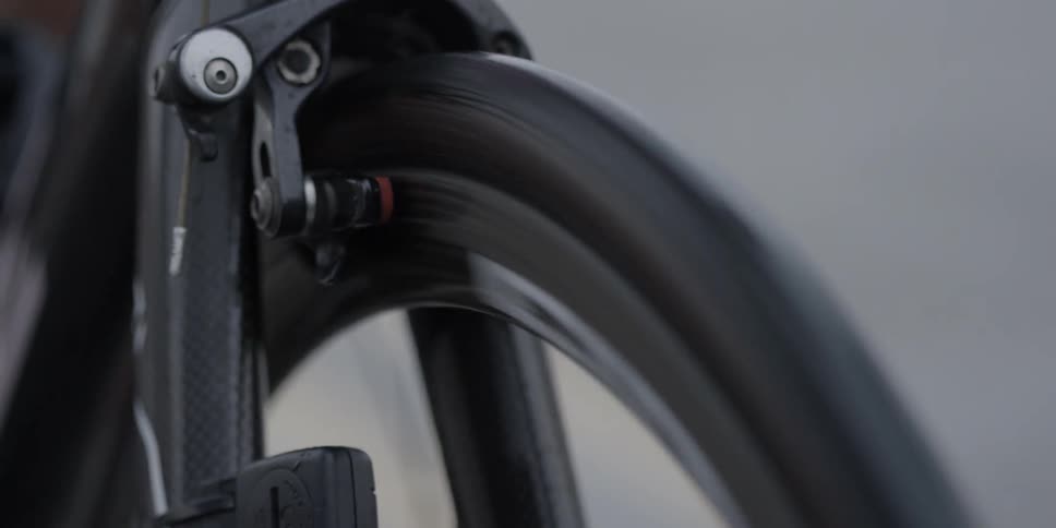 A bike wheel spinning