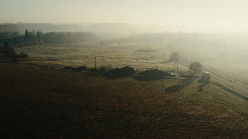An aerial view of a grassland