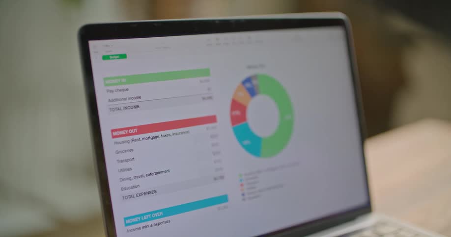 A laptop screen showing a budget