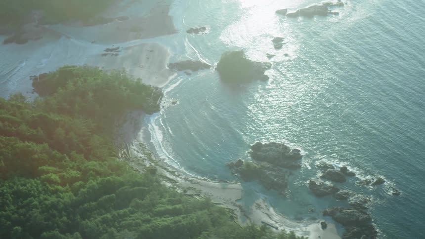 Aerial view of small islands and islets on the coast of a beach