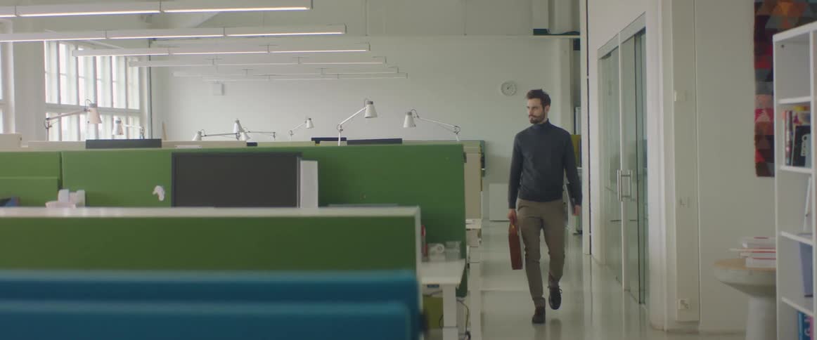An employee walking out of an office