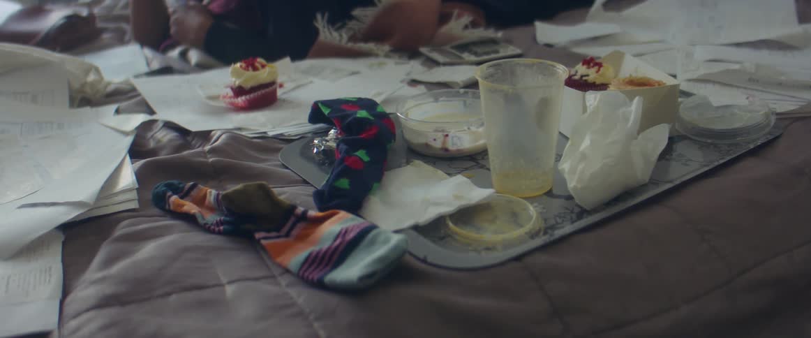 A view of trash on a bed