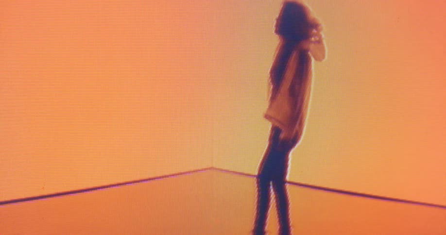 Visual effects move across jumping dancing woman