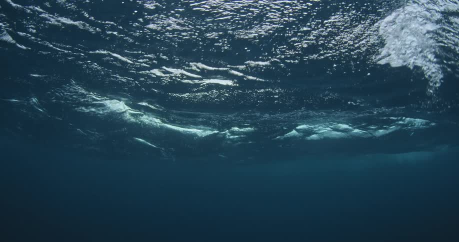 Ocean waves ripple and flow above