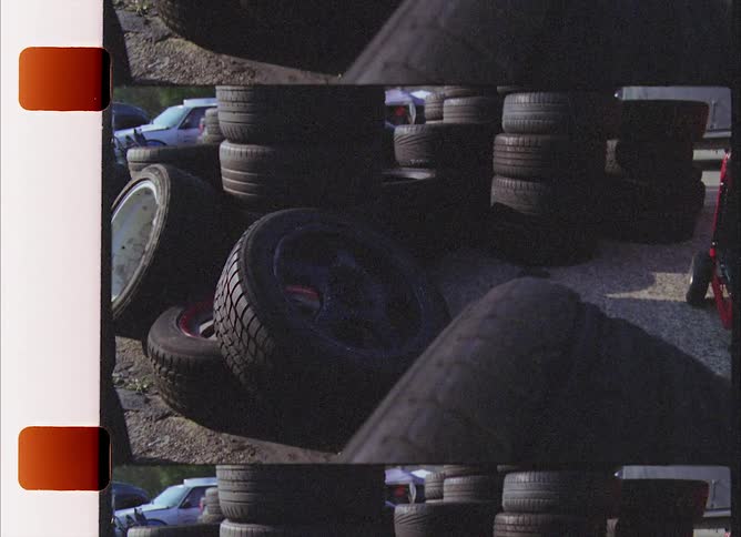 A shot of tires stacked on top of each other