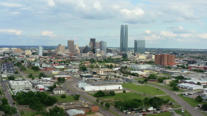 Aerial view of the skyscrapers on the city downtown skyline at daytime