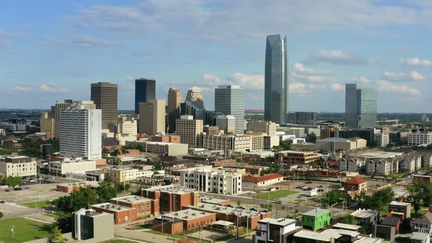The large city has one very tall building