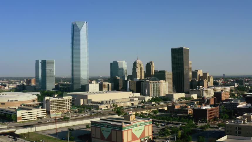 Aerial view of skyscrapers on the skyline of oklahoma city