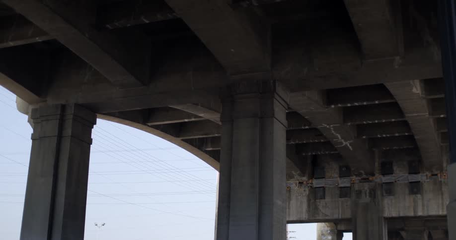 View under an overpass made of concrete