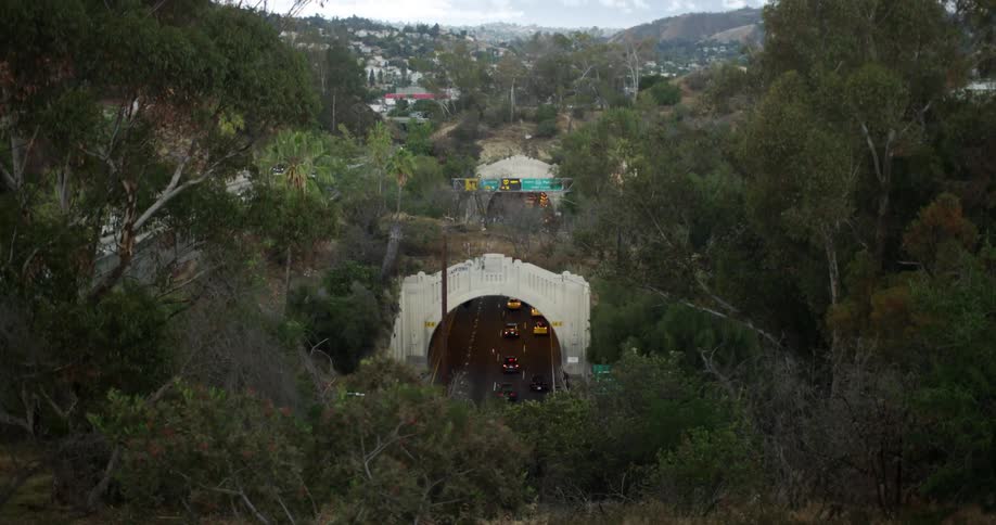Traffic moving into a tunnel