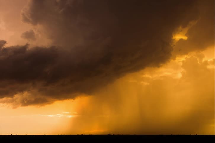 A lightning storm rages over the field
