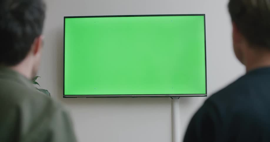 Two men cheer while watching television