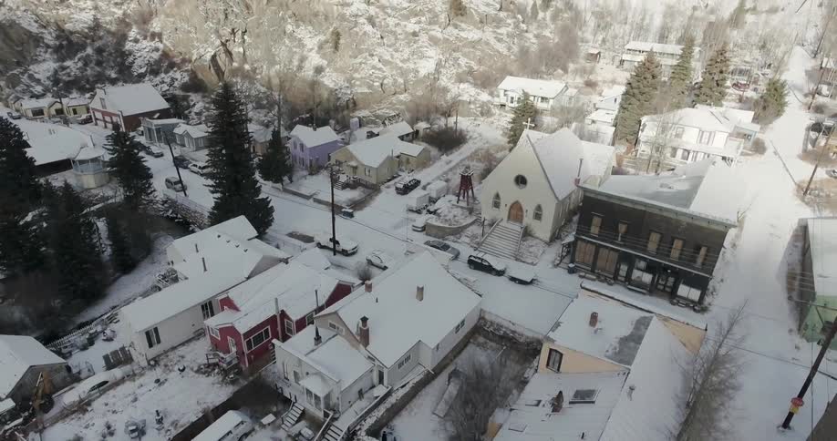 A snow covered village on the winter day
