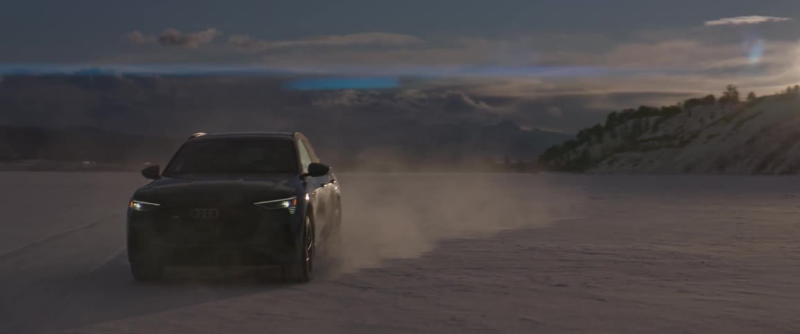 The car turns back and forth on the field