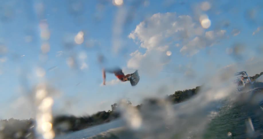 A man does a flip in the air while jet skiing