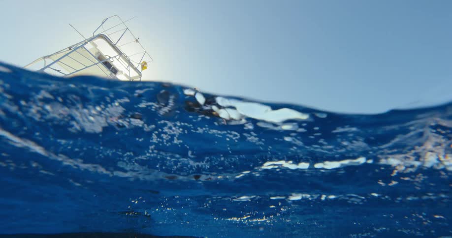 A person with scuba gear standing on a boat with the sky and clouds in the background