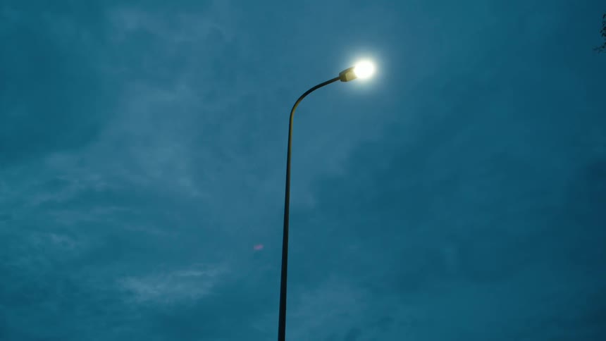 A street light lit up