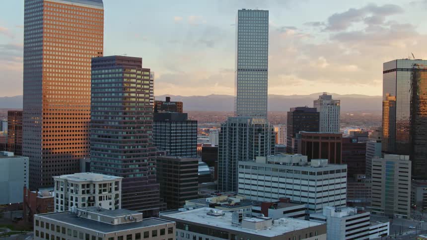 The city is full of tall buildings