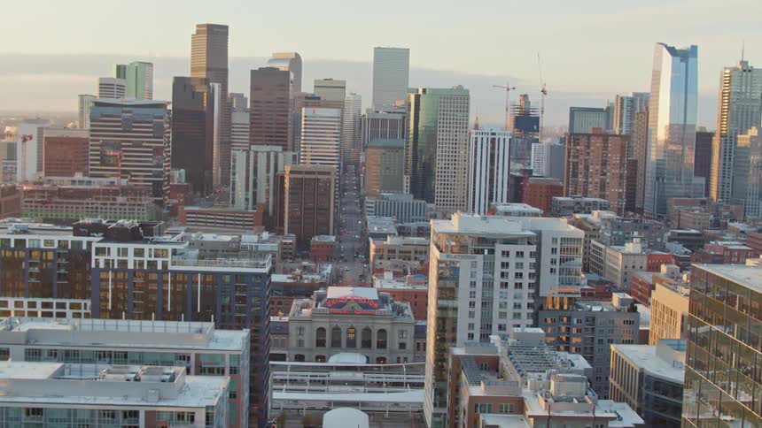 Aerial shot of a city downtown