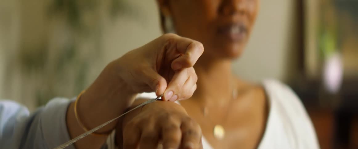A woman having measurements taken