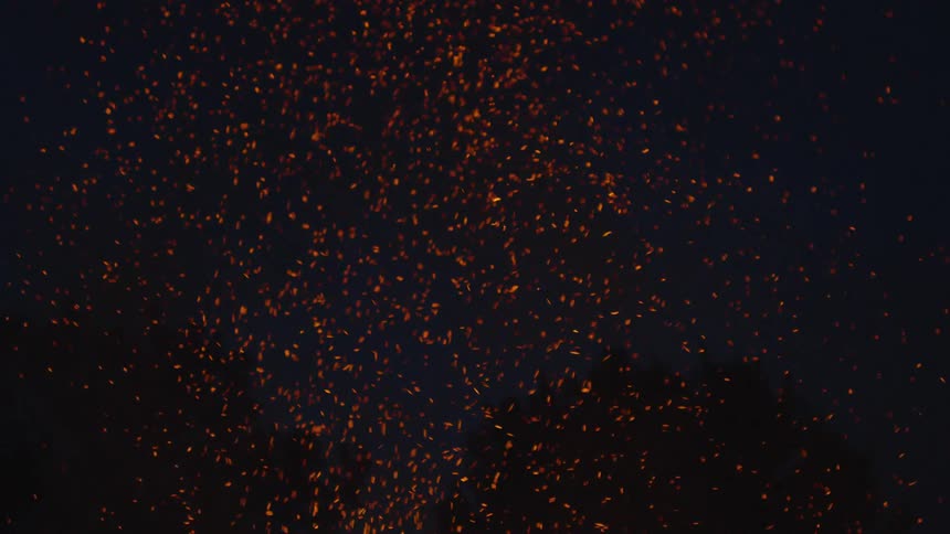 Sparks fly up from a frame