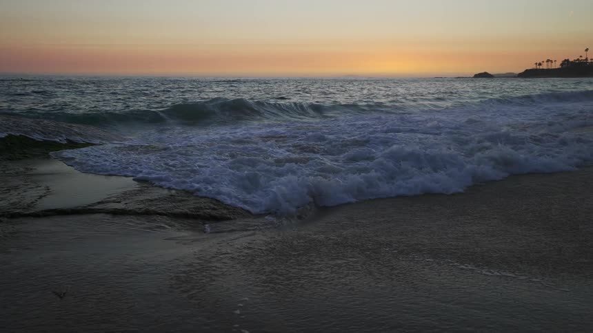 Wide shot of an ocean at sunset