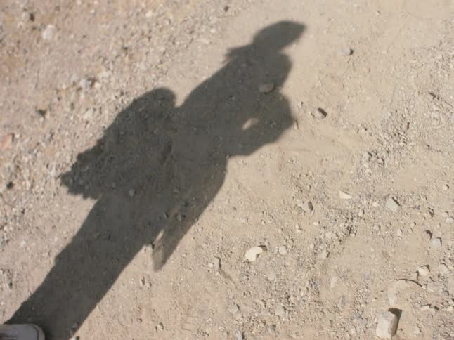 A shadow of a woman dancing outdoors