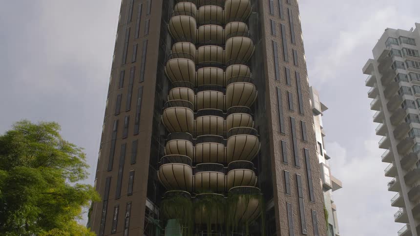 A time lapse shows the progression of the construction of a single highrise