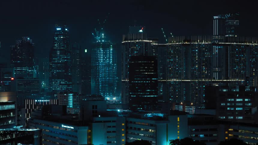 Skyscrapers in a metropolis at night
