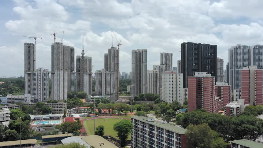 Time lapse of high rise buildings during construction in a city