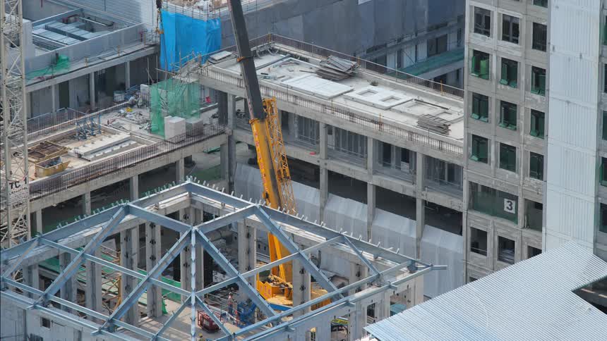 The building is constructed over time