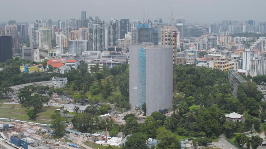 A building is erected quickly over time
