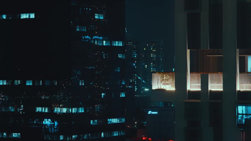 Close up of high rise buildings in a downtown area